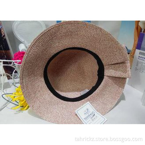 Folding Brim Pink Flower Womens Sun Hats Paper String , Par